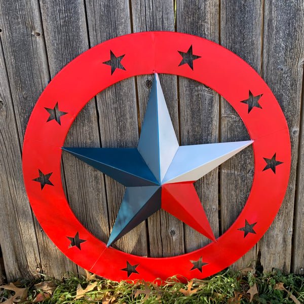 24" WIDE BAND RING BARN STAR METAL LONE STAR 3d WALL ART WESTERN HOME DECOR HANDMADE NEW #EH12758