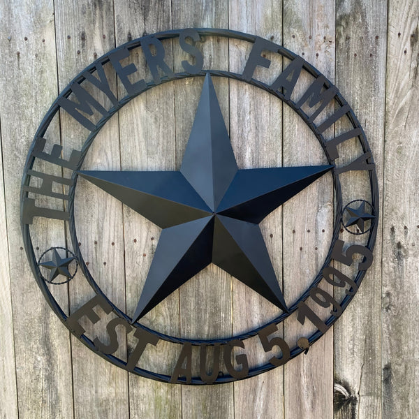 MYERS STYLE YOUR CUSTOM NAME STAR BARN STAR METAL LONE STAR WESTERN HOME DECOR RUSTIC BLACK HANDMADE 24",32",36",50"