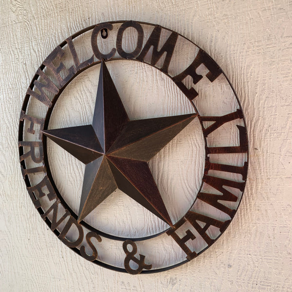 WELCOME FRIENDS FAMILY BARN METAL STAR WALL ART WESTERN HOME DECOR HANDMADE NEW