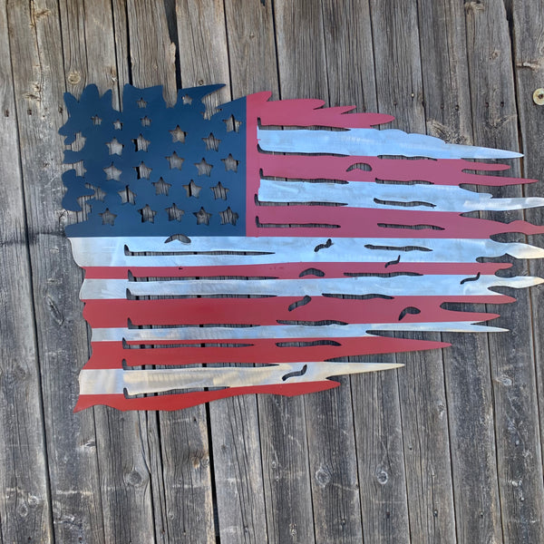 USA TATTERED AMERICAN FLAG METAL WALL ART WESTERN HOME DECOR HANDMADE NEW