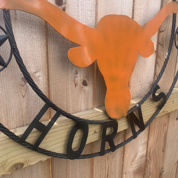 HOOKEM HORNS WITH LONE STAR TEXAS LONGHORNS HOOK EM METAL CUSTOM VINTAGE CRAFT WALL ART TEAM SIGN HANDMADE