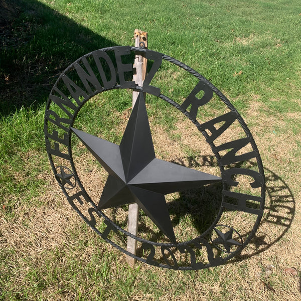 FERNANDEZ RANCH STYLE YOUR CUSTOM NAME STAR BARN STAR METAL LONE STAR WESTERN HOME DECOR RUSTIC BLACK HANDMADE 24",32",36",50"