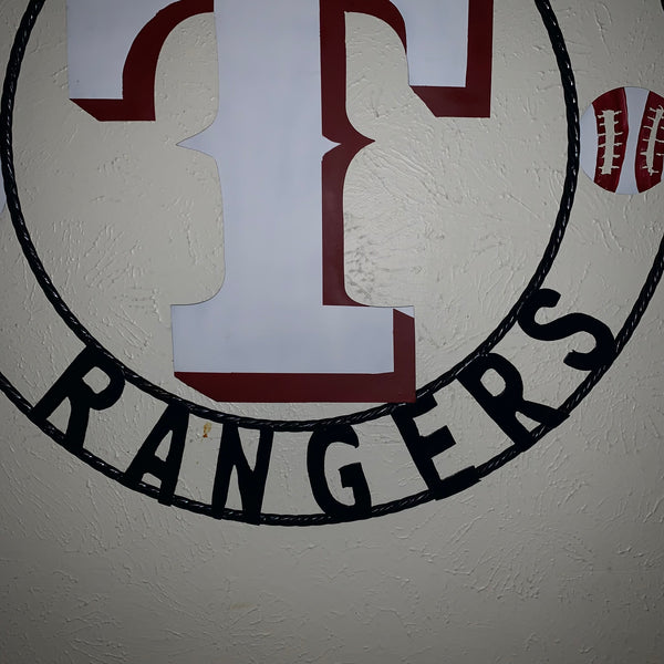 TEXAS RANGERS CUSTOM METAL VINTAGE CRAFT TEAM SIGN WHITE & RED & NAVY BLUE RING HANDMADE