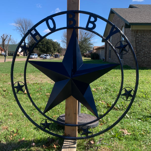 HOBBY STYLE CUSTOM NAME STAR BARN METAL STAR 3d TWISTED ROPE RING WESTERN HOME DECOR RUSTIC NAVY BLUE HANDMADE 24",32",36",50"