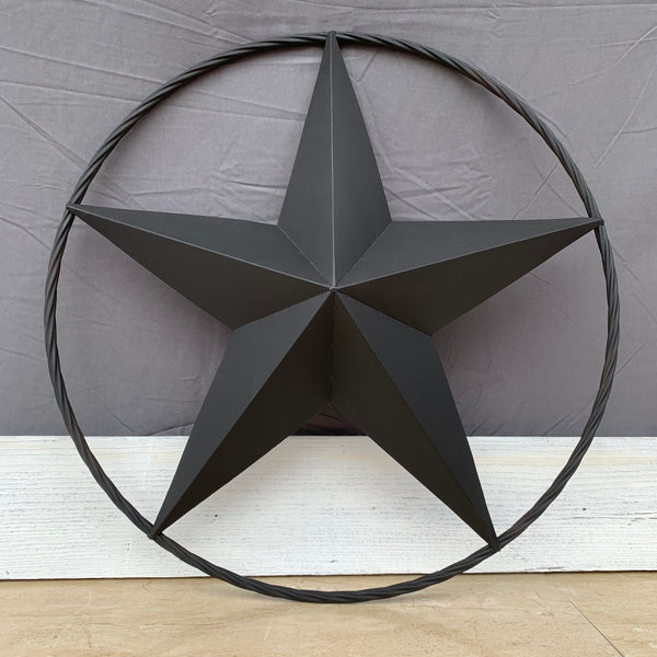 RUSTIC BLACK BARN STAR METAL LONE STAR 3d TWISTED ROPE RING WESTERN HOME DECOR HANDMADE NEW 12",16",24",32",36"-#EH10608