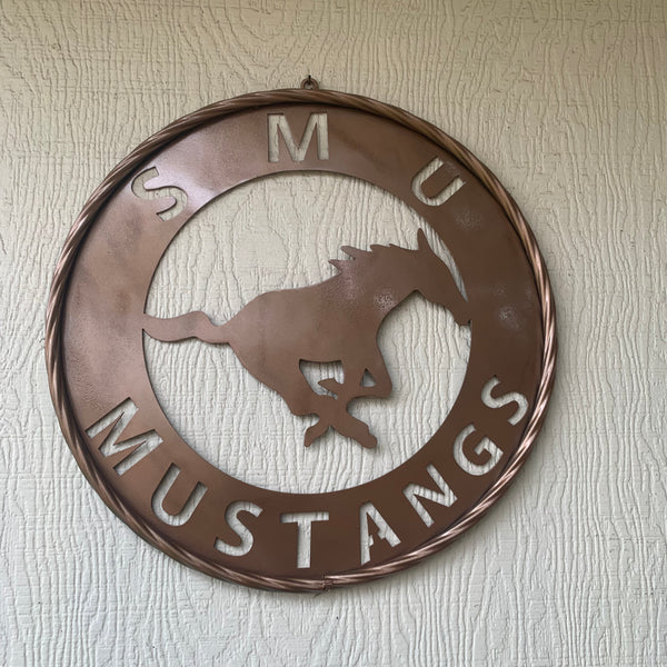 SMU MUSTANGS HAMMERED COPPER METAL CUSTOM VINTAGE CRAFT WALL ART TEAM SIGN HANDMADE