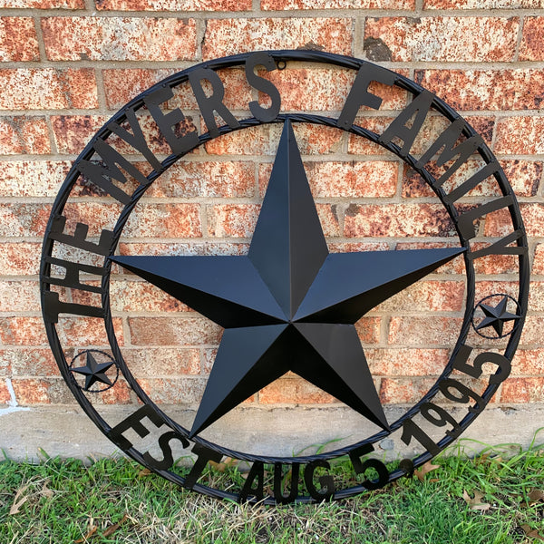 MYERS STYLE YOUR CUSTOM NAME STAR BARN STAR METAL LONE STAR WESTERN HOME DECOR RUSTIC BLACK HANDMADE 24",32",36",50"