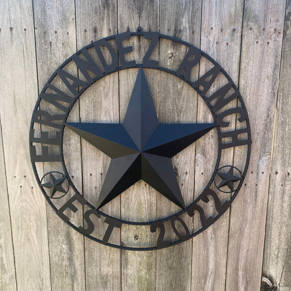 FERNANDEZ RANCH STYLE YOUR CUSTOM NAME STAR BARN STAR METAL LONE STAR WESTERN HOME DECOR RUSTIC BLACK HANDMADE 24",32",36",50"