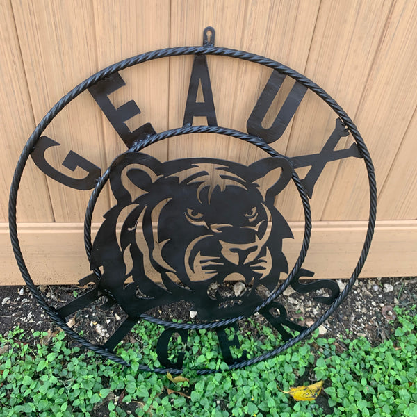 GEAUX TIGERS BLACK CUSTOM METAL VINTAGE CRAFT SIGN TEAM HANDMADE