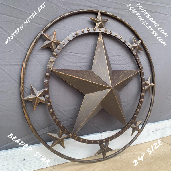 24" MULTI STAR BEADED COLIBROX BARN STAR METAL LONESTAR WESTERN HOME DECOR HANDMADE RUSTIC DARK BRONZE NEW