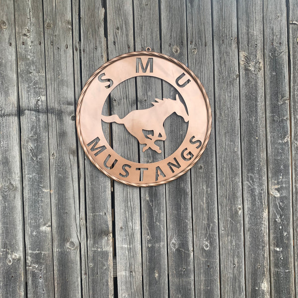 SMU MUSTANGS HAMMERED COPPER METAL CUSTOM VINTAGE CRAFT WALL ART TEAM SIGN HANDMADE