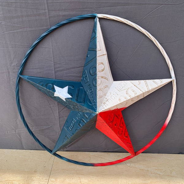 TEXAS LICENSE PLATE STAR RED WHITE & BLUE BARN METAL LONE STAR WESTERN HOME DECOR HANDMADE NEW 12",16",24",32",36"