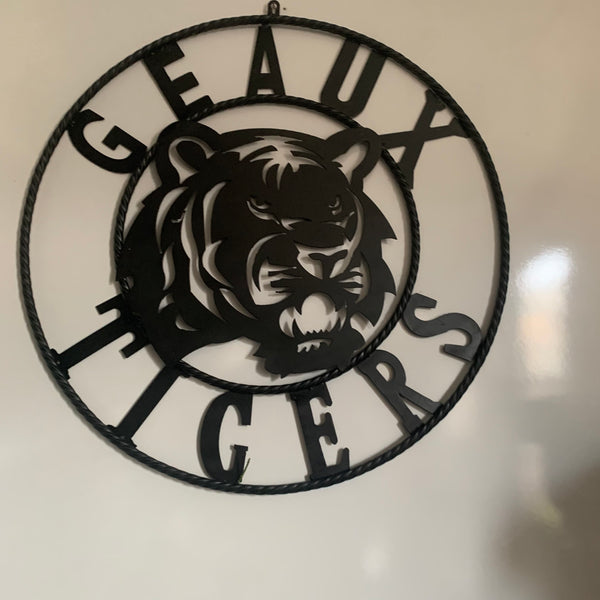 GEAUX TIGERS BLACK CUSTOM METAL VINTAGE CRAFT SIGN TEAM HANDMADE