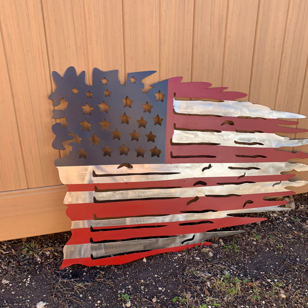 USA TATTERED AMERICAN FLAG METAL WALL ART WESTERN HOME DECOR HANDMADE NEW