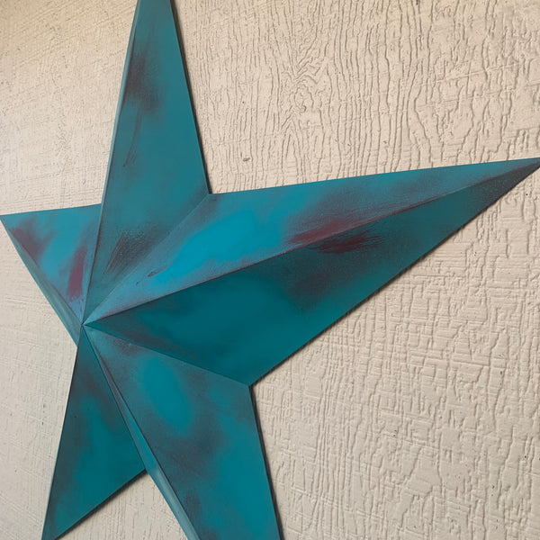 #EH10540 TURQUOISE DISTRESSED TWO TONE BARN STAR METAL ART WESTERN HOME DECOR HANDMADE NEW