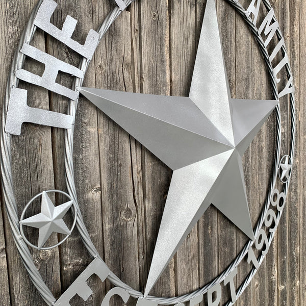 KENT STYLE CUSTOM STAR NAME BARN METAL STAR 3d TWISTED ROPE RING WESTERN HOME DECOR RUSTIC GREY SILVER HANDMADE 24",32",36",50"