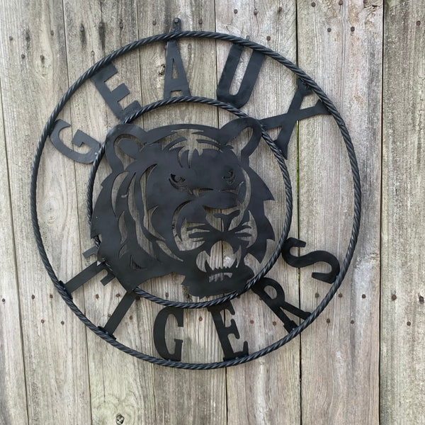 GEAUX TIGERS BLACK CUSTOM METAL VINTAGE CRAFT SIGN TEAM HANDMADE