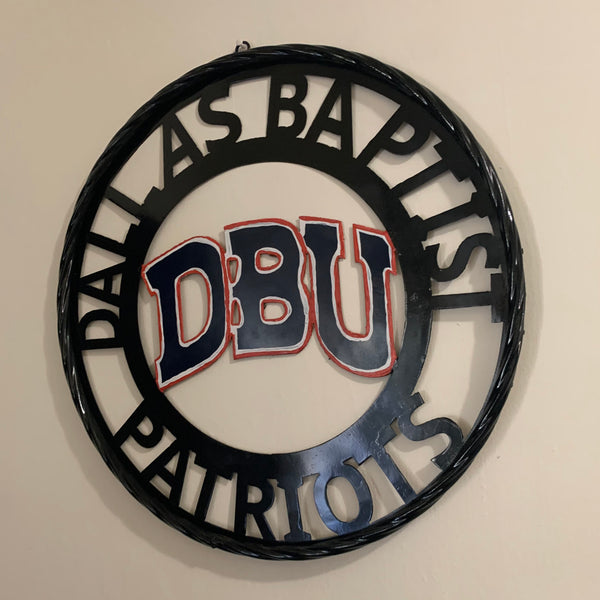 DBU DALLAS BAPTIST PATRIOTS CUSTOM METAL VINTAGE CRAFT TEAM SIGN WESTERN HOME DECOR HANDMADE