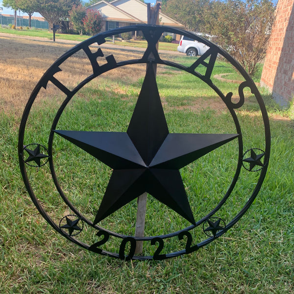 TEXAS 2022 STYLE CUSTOM NAME STAR BARN METAL LONE STAR 3d TWISTED ROPE RING WESTERN HOME DECOR RUSTIC  BLACK HANDMADE 24",32",34",36",40",42",44",46",50"