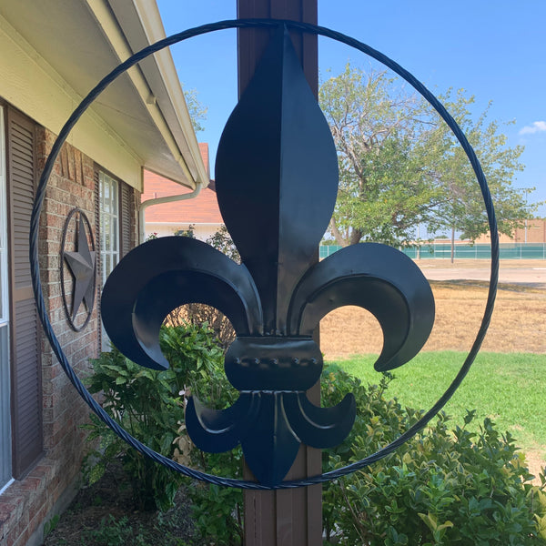 #EH10764 NAVY BLUE 24",36" FLEUR DE LIS METAL WALL ART SIGN WESTERN HOME DECOR HANDMADE NEW