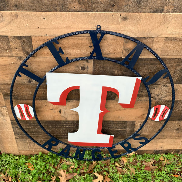 TEXAS RANGERS CUSTOM METAL VINTAGE CRAFT TEAM SIGN WHITE & RED & NAVY BLUE RING HANDMADE