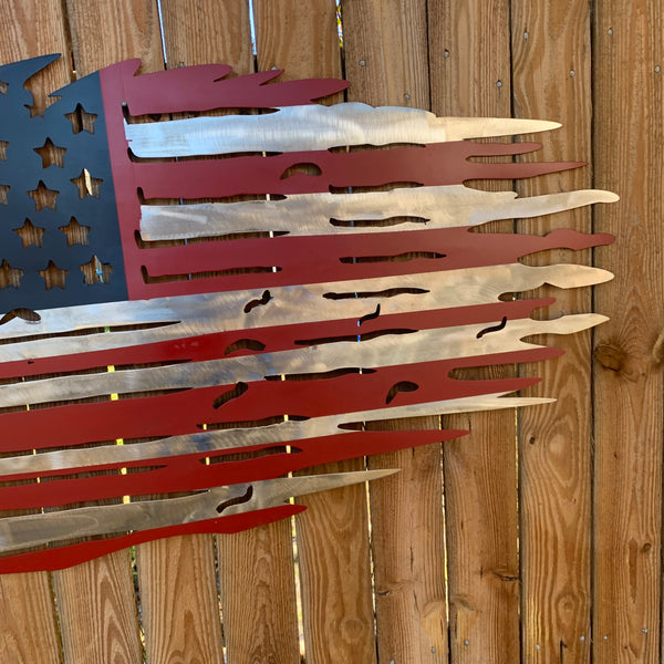 USA TATTERED AMERICAN FLAG METAL WALL ART WESTERN HOME DECOR HANDMADE NEW