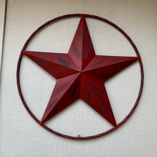 RED DISTRESSED STAR TWO TONE TEXTURE BARN STAR METAL LONESTAR TWISTED ROPE RING WESTERN HOME DECOR HANDMADE NEW