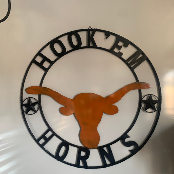 HOOKEM HORNS WITH LONE STAR TEXAS LONGHORNS HOOK EM METAL CUSTOM VINTAGE CRAFT WALL ART TEAM SIGN HANDMADE