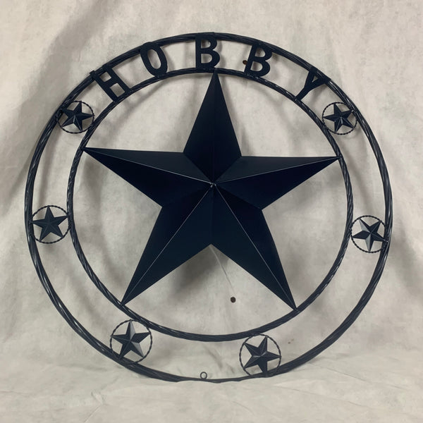 HOBBY STYLE CUSTOM NAME STAR BARN METAL STAR 3d TWISTED ROPE RING WESTERN HOME DECOR RUSTIC NAVY BLUE HANDMADE 24",32",36",50"