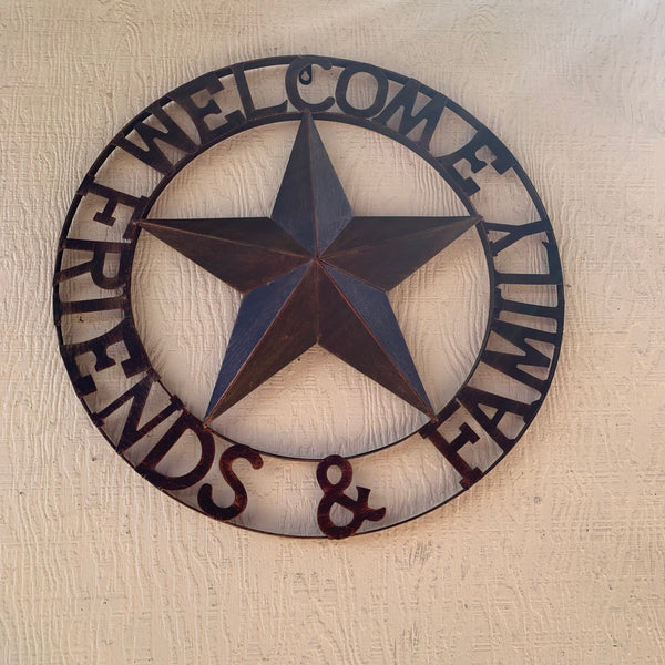 WELCOME FRIENDS FAMILY BARN METAL STAR WALL ART WESTERN HOME DECOR HANDMADE NEW
