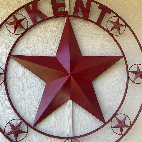 KENT STYLE YOUR CUSTOM STAR METAL NAME RUSTIC BURGUNDY RED CUSTOM 3d STAR METAL NAME BARN STAR TWISTED ROPE RING DESIGN METAL WALL ART HOME DECOR ANY SIZE