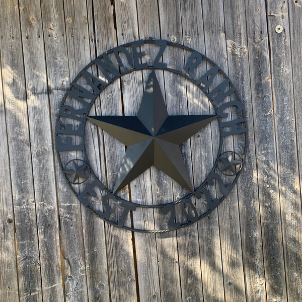 FERNANDEZ RANCH STYLE YOUR CUSTOM NAME STAR BARN STAR METAL LONE STAR WESTERN HOME DECOR RUSTIC BLACK HANDMADE 24",32",36",50"