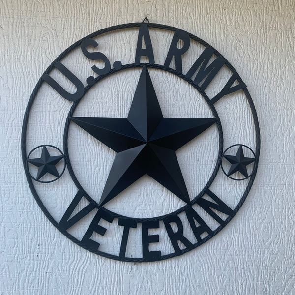 US ARMY VETERAN BARN STAR METAL LONESTAR CUSTOM NAME STAR WESTERN HOME DECOR RUSTIC BLACK  24",32",36",50"