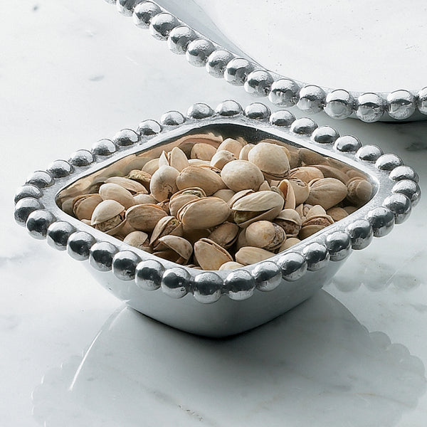 #IH_6408 SQUARE BEADED BOWL METAL WESTERN HOME DECOR HANDMADE NEW