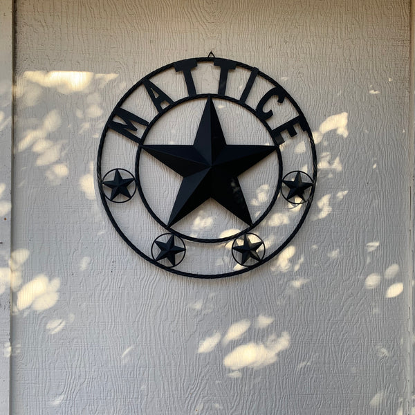 MATTICE STYLE BLACK STAR YOUR CUSTOM NAME BARN METAL STAR 3d TWISTED ROPE RING WESTERN HOME DECOR HANDMADE 24",32",36",50"