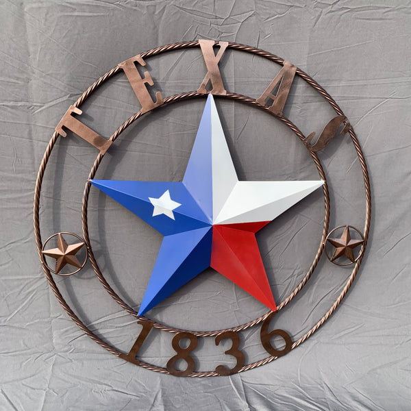 1836 TEXAS FLAG STAR RED WHITE BLUE TWISTED BRONZE RING WESTERN HOME DECOR HANDMADE NEW