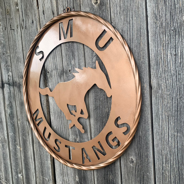 SMU MUSTANGS HAMMERED COPPER METAL CUSTOM VINTAGE CRAFT WALL ART TEAM SIGN HANDMADE