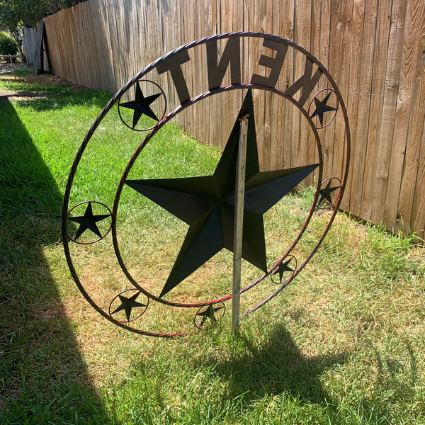 KENT STYLE YOUR CUSTOM STAR METAL NAME RUSTIC BURGUNDY RED CUSTOM 3d STAR METAL NAME BARN STAR TWISTED ROPE RING DESIGN METAL WALL ART HOME DECOR ANY SIZE