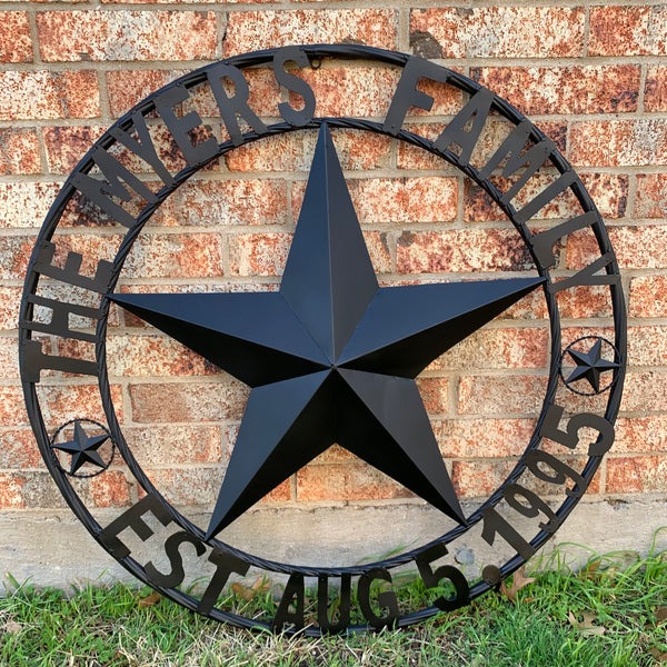 MYERS STYLE YOUR CUSTOM NAME STAR BARN STAR METAL LONE STAR WESTERN HOME DECOR RUSTIC BLACK HANDMADE 24",32",36",50"