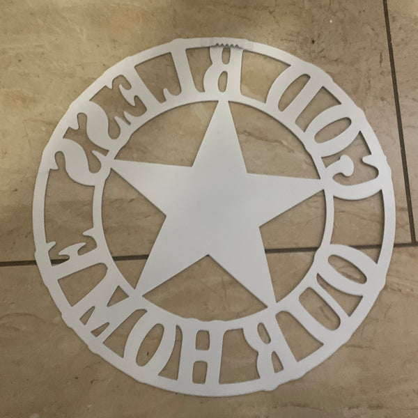 #EH11364 12" GOD BLESS OUR HOME METAL FLAT SIGN NOT 3D STAR LASERCUT ART WESTERN HOME DECOR HANDMADE NEW