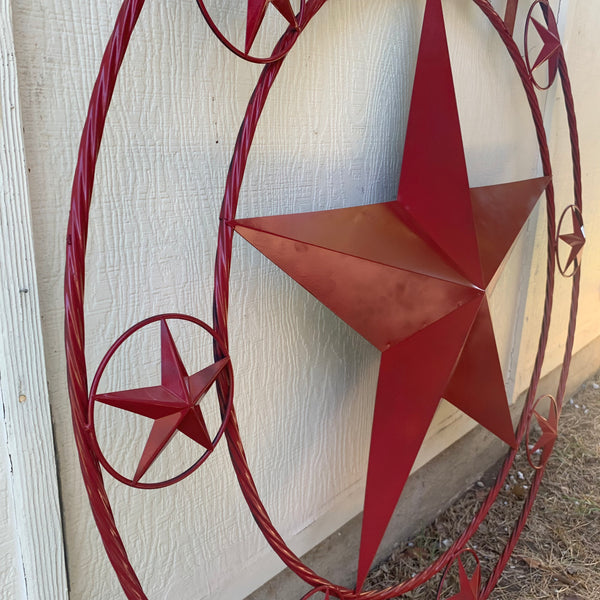 KENT STYLE YOUR CUSTOM STAR METAL NAME RUSTIC BURGUNDY RED CUSTOM 3d STAR METAL NAME BARN STAR TWISTED ROPE RING DESIGN METAL WALL ART HOME DECOR ANY SIZE