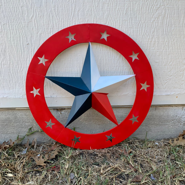 24" WIDE BAND RING BARN STAR METAL LONE STAR 3d WALL ART WESTERN HOME DECOR HANDMADE NEW #EH12758