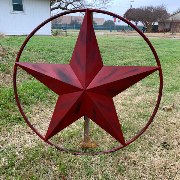 RED DISTRESSED STAR TWO TONE TEXTURE BARN STAR METAL LONESTAR TWISTED ROPE RING WESTERN HOME DECOR HANDMADE NEW