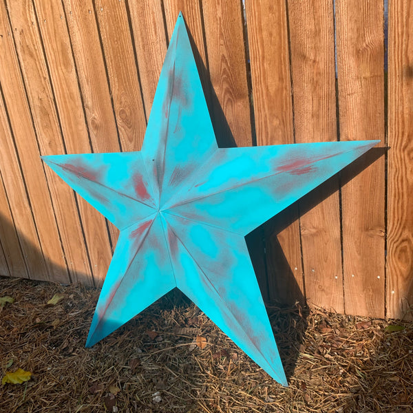 #EH10540 TURQUOISE DISTRESSED TWO TONE BARN STAR METAL ART WESTERN HOME DECOR HANDMADE NEW