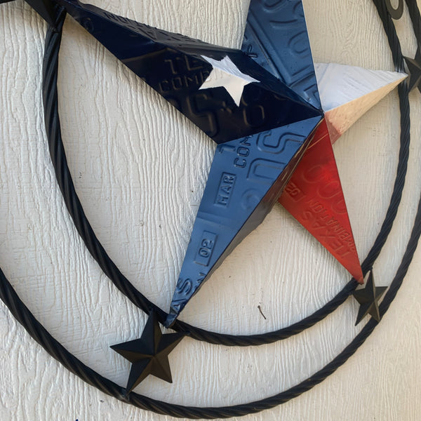 TEXAS LICENSE PLATE BARN STAR METAL LONE STAR TWISTED BLACK RING & LETTERS WESTERN HOME DECOR HANDMADE NEW