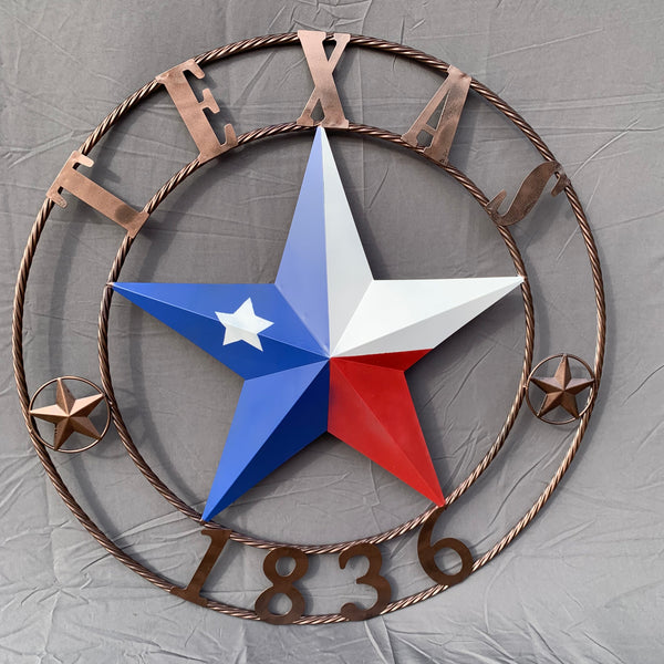 1836 TEXAS FLAG STAR RED WHITE BLUE TWISTED BRONZE RING WESTERN HOME DECOR HANDMADE NEW