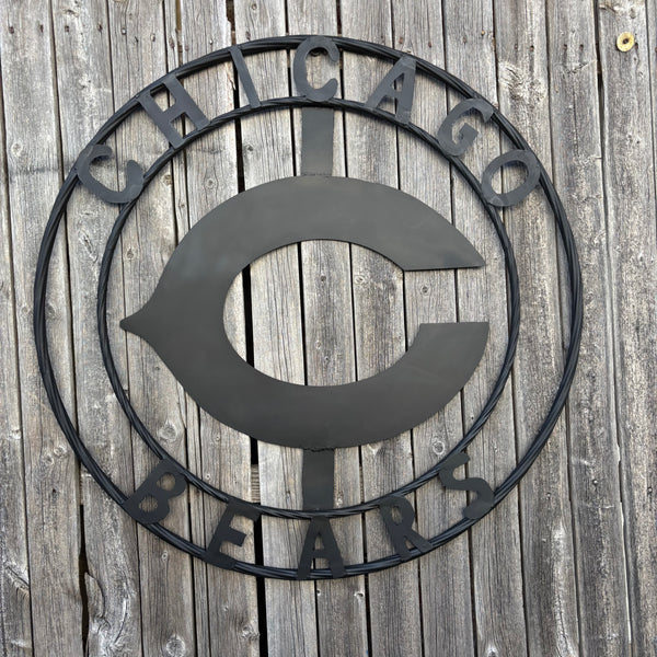 CHICAGO BEARS CUSTOM METAL VINTAGE CRAFT SIGN TEAM RISTIC BLACK HANDMADE