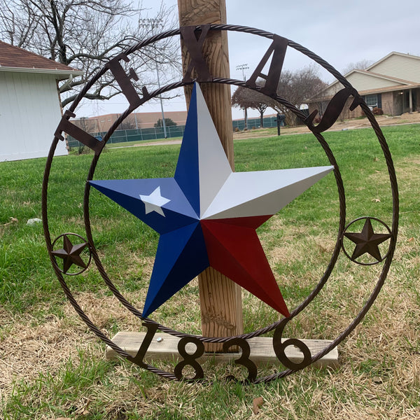 1836 TEXAS FLAG STAR RED WHITE BLUE TWISTED BRONZE RING WESTERN HOME DECOR HANDMADE NEW