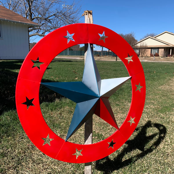 24" WIDE BAND RING BARN STAR METAL LONE STAR 3d WALL ART WESTERN HOME DECOR HANDMADE NEW #EH12758