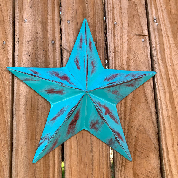 TURQUOISE DISTRESSED TWO TONE BARN STAR METAL ART WESTERN HOME DECOR HANDMADE NEW